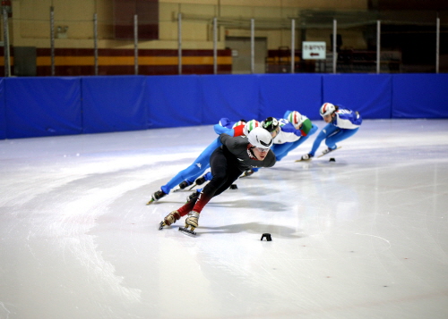 Italian national short track skaters training at the KU Ice Rink